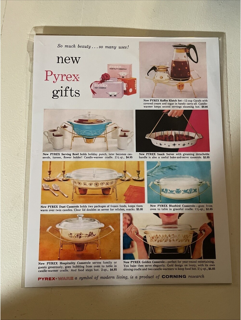 Pyrex Gifts PRINT 8.5"x11" Ad Sign Vintage 1959 Kaffee Klatch Set Duet Casserole
